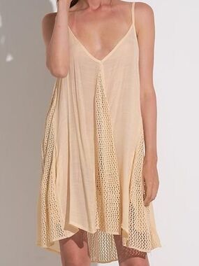 Elan Cream Crochet Panel V-Neck Swim Coverup